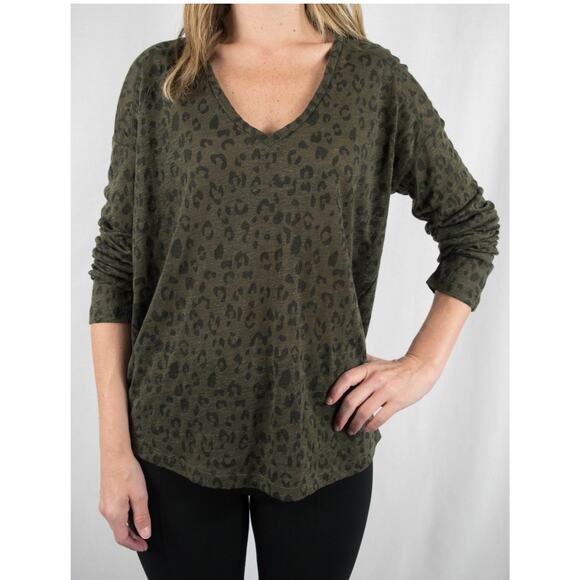 Rails Sami Tee Long Sleeve Top Olive Cheetah Animal Print S - Picture 2 of 8